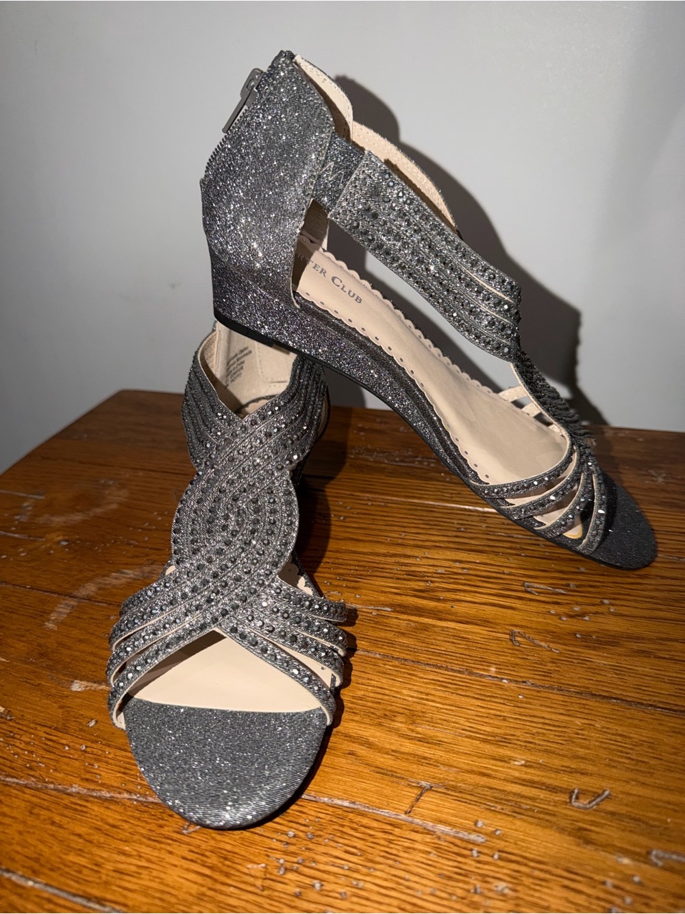 Charter Club Sparkling Strappy Wedge Sandals - pewter